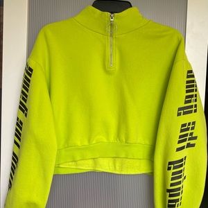 Neon green crop top crew neck